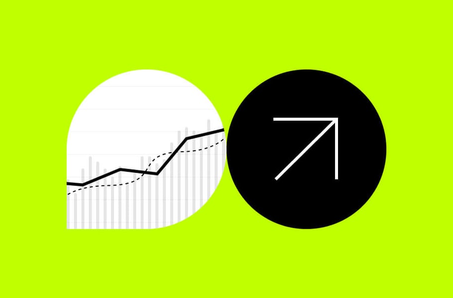 A line chart trending upward with an arrow pointing up and to the right